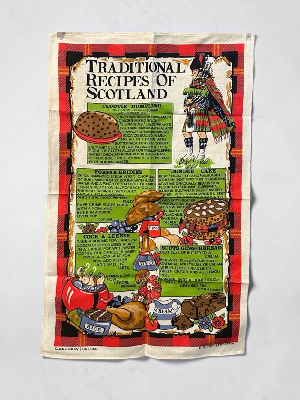 Vintage Traditional Recipes of Scotland Causeway Souvenir Linen Tea Towel